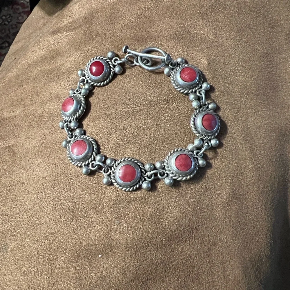 Red Stone Silver-Tone Link Bracelet - Women Jewelry